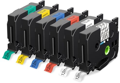 MarkField 6x Kompatible Schriftband als Ersatz für Brother P-touch TZe 12mm 0,47 Etikettenband, für PT-1000 1005 PT-D400 PT-H100LB PT-H105 PT-E100 PT-D200 PT-D210, TZ-131 231 431 531 631 731