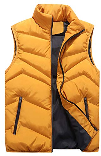 Chaleco Plumas Acolchado Hombre Invierno Chalecos Caballero Gilet Plumon Guateado Abrigo Sin Mangas Talla Grande Casual Amarillo L