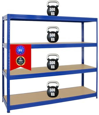 PROREGAL Schwerlastregal Dino Extra Breit 180x200x60 cm Fachlast 500kg Blau, Garagenregal, Lagerregal, Steckregal, Weitspannregal