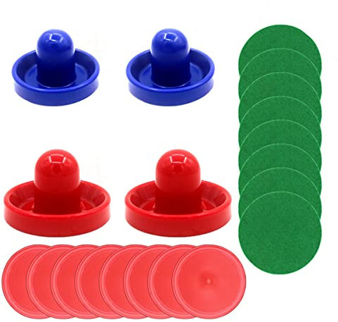 Tiardey 4 Stück 96 mm Air Hockey Drücker Air Hockey Ball Tischschlger Torhüter mit 8 Stück Pucks,Rot+Blau