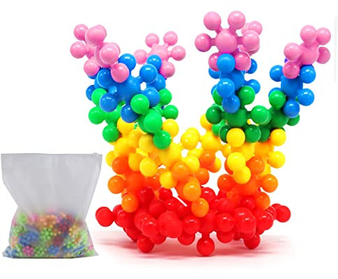 Kikuo Plum Building Blocks for Kids, 300 Teile Baumaterial Kinder, Schneeflockenblöcke mit Aufbewahrungstasche, Pädagogisches Spielzeug Bausteine für Kinder ab 1 2 3 4 Jahr(Zufällige Farbe)