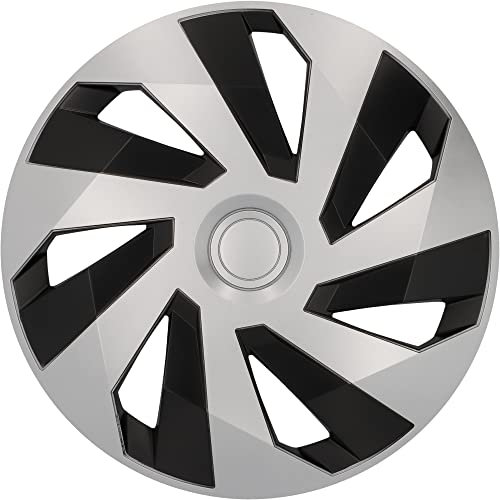 cartrend Radkappen Flow, 14 Zoll, für alle gängigen Stahlfelgen, aus Spezial-ABS-Qualitätskunststoff, schlagfest, zweischichtige Metallic-Lackierung, überlackierbar, schwarz-silber, 4 Stück