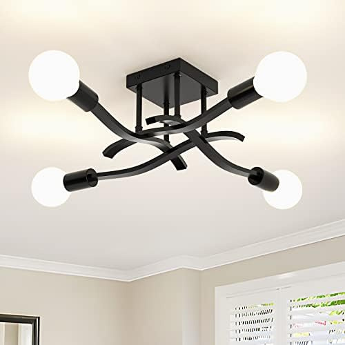 OTREN Lámpara de Techo Industriales Vintage, Plafon de Techo Retro, 4 Luz Lámparas de Araña para Dormitorio Salón Cocina, Negro, E27