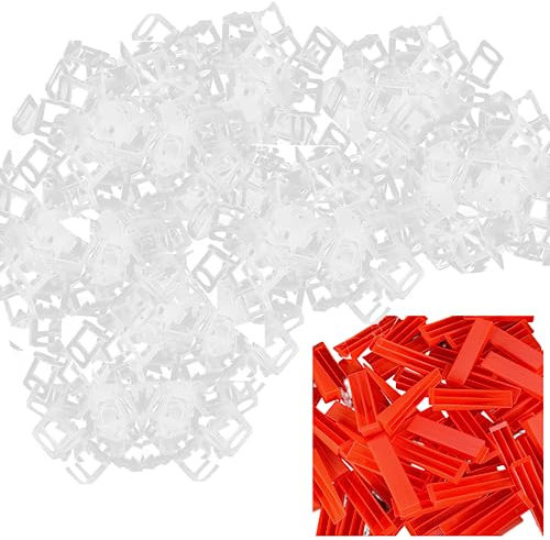 TUAKIMCE 600 PCS 2mm Tile Leveling System Set, 500PCS Spacer Clips + 100 PCS Reusable Wedges for Ceramic Tile and Stone Installation,Tiles Leveler Spacer Clips for Spacers Wall Floor