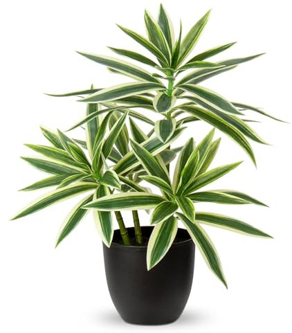 Oairse 41cm Fake Plants in Black Pots Artificial Dracaena Plant Decorative Fake Potted Plants Realistic Faux Indoor Plant For Home Bathroom Living Room Kitchen Shelf Table Decoration