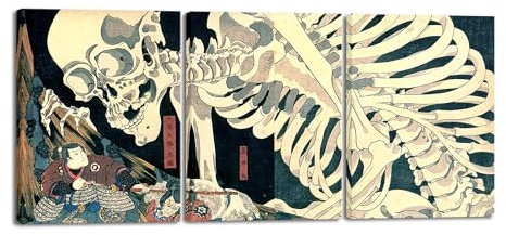 Wieco Art 3 Piece Witch and Skeleton Ukiyo-E by Utagawa Takiyasha Historic Cultural Illustrations for Living Room Bedroom Home Decorations Landscape Artwork