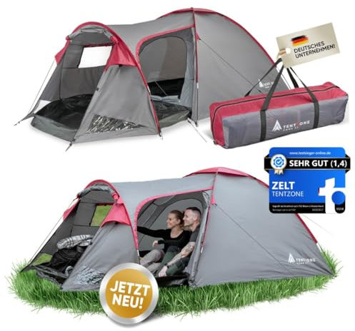 TENTZONE Dome01, Wasserdicht 4000mm, 2-3 Personen Campingzelt, Vorraum mit abnehmbare Bodenplane, Belüftungsöffnungen, Grau