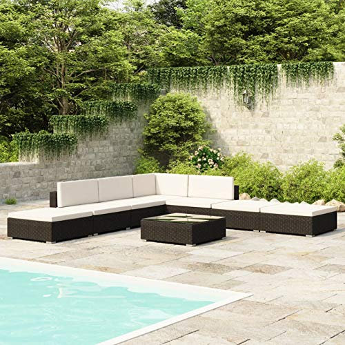 NITCA 8 pz Set Divani da Giardino con Cuscini, Set Salotto da Esterno, Divano da Giardino e Terrazza, Set Mobili da Giardino Esterno in Polyrattan, Nero Tipo 1