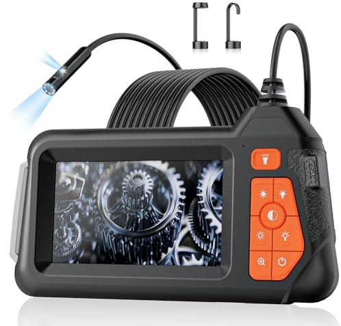 HSSNS Dual Lens Endoskopkamera 5m, Werkstatt Endoskop mit 4.3-Zoll-IPS- Bildschirm, 8mm IP67 wasserdichte Inspektionskamera, 1080P HD Endoskope Kamera, Rohrkamera, Kanalkamera, 2600mAh Batterie