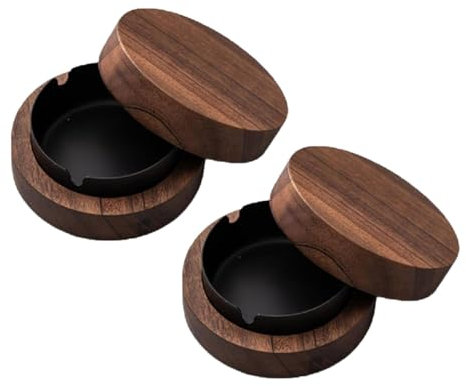 Hölzern Windaschenbecher,Aschenbecher, Aschenbecher mit Deckel, Winddichter Geruchsdicht, Gelten Bar, Wohnzimmer, Büro, Die Party (Black-2 Pack)