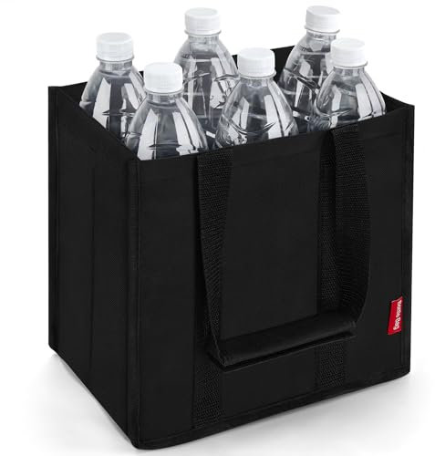 Eurhomewit Borsa Porta Portabottiglie per 6 Bottiglie, Portabottiglie Acqua Borsa Trasporto per Bottiglie Vetro 1,5 litri, Porta Bottiglie di Vino Riutilizzabile - Nero