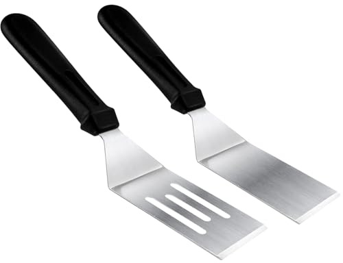 Metal Spatulas for kitchen Use, 2 Pieces Professional Serving Spatula with Heat Resistant Handle, 9.8 Inch Stainless Steel Spatula Ideal for Pancakes, Eggs, Griddle Scraper, BBQ or Desserts
