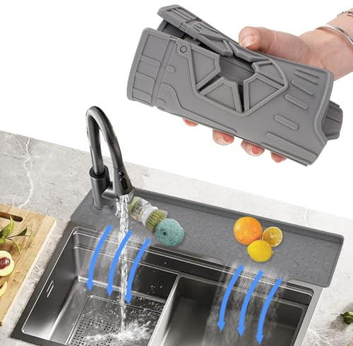 BeauFairy Silicone Sink Splash Guard, 60*15CM, Kitchen Sink Mat, Faucet Mat Splash Catcher, Drying Mat, Handle Drip Catcher Tray, Sink Protectors Faucet Splash Guard for Kitchen Bathroom Counters