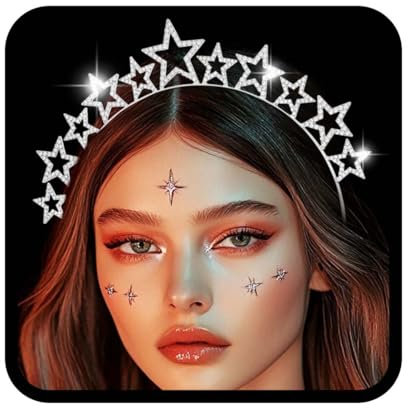 Reaky Serre-tête doré avec strass, couronne étoilée, déesse, carnaval, accessoires de cheveux pour femme (argent, taille unique)