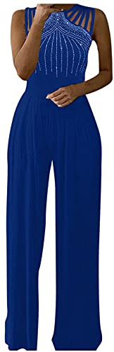 YIzdegg elegant jumpsuit dam för bröllop lekdräkter långa vida ben byxor hög midja elegant onepiece party breda ben byxkostym bodysuit hängselbyxor med fickor, blå, S