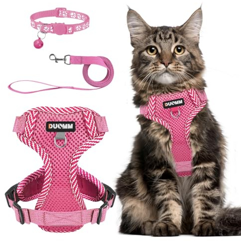 Dricar Katzengeschirr mit Leine Ausbruchsicher Verstellbar, Katzenleine mit Geschirr für Katzen, Komfortables Cat Harness Brustgeschirr mit Reflektierenden für Katzen und Kleine Hunde (Rosa, M)