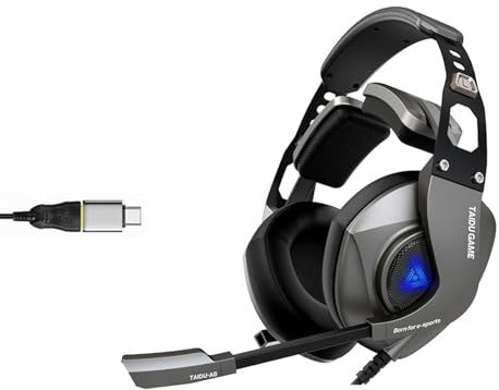 LLHCF Auriculares ajustables sobre la oreja con micrófono integrado, cancelación de ruido 7.1, sonido envolvente que mejora los juegos