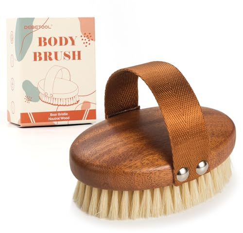 DEBETOOL Dry Brushing Body Brush - Natural Boar Bristle Dry Body Brush for Lymphatic Drainage, Cellulite, Blood（Medium Hardness）