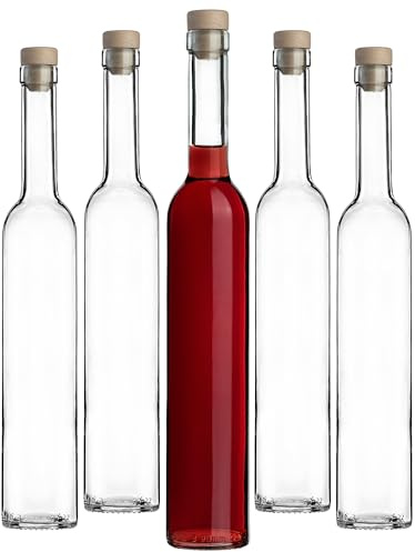 KADAX - Set di 6 bottiglie di vetro vuote da 500 ml, con tappo in sughero, per liquore, vino e grappa, bottiglie di vetro per liquore, bottiglie di vino