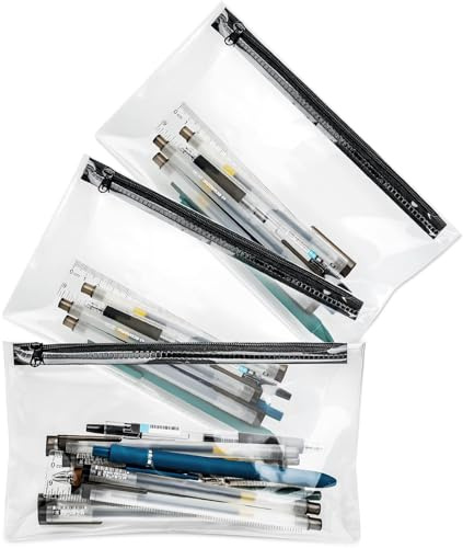 elzle Federmäppchen Durchsichtige für Prüfungen, 3 Stück Transparente Federtaschen Reißverschluss wasserdichte PVC Pencil Case für Schule Schreibwaren,Toilettenartikel,Make up