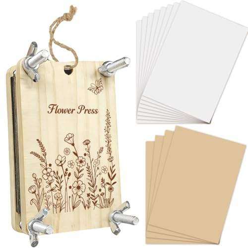 PRESSINART Pressed Flower Kit Wood Flower Press 2.5 x 3.9 Inch 4 Layers Wildflowers Butterfly Pattern Rectangle Pressing Boards Tools Crafting Kits DIY Bouquet Preservation for Bookmark Frame Wedding