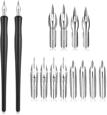 14 Stück Federhalter und Halter Set 2 Federhalter 12 Federn Kalligraphie Tauchstift Comic Stiftspitzen Schönschreibfüller Zeichenfeder für Künstler, Cartoonist, Kalligrafie, Comics, Grußkarten, Malere