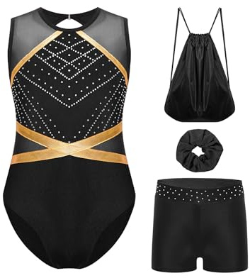 Oyolan 4Pcs Tenue Gymnastique Fille Enfant Justaucorps Gymnastique Rythmique Ensemble Danse Patinage Artistique Gym