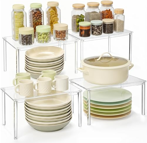 Eulihent Set di 4 Organizer Cucina Alzatina Cucina in Acrilico, Impilabile Mensole Cucina Adatto per Spezie, Tazze, Articoli Cosmetici e Per Riporre in Cucina