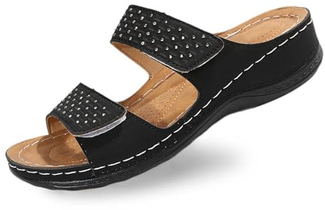 Sandales Femmes Été Confortable Mules en Cuir pour Femme Ouvert Compensées Plateforme Pantoufles Orthopédiques Chaussures Orthopediques Femmes Chaussure Ete Décontractée