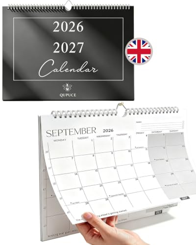 Qupuce Wall Calendar 2026 2027 UK A4, 18 Months Calendar Planner Jul. 2026 - Dec. 2027, Monthly Wall Planner with Holidays, for Family Academic Year/Work Organisation & Scheduling