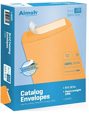 Aimoh 9 X 12 Self-Seal Brown Kraft Catalog Mailing Envelopes - 28lb - 100 Count, 9x12 Inch (38300)
