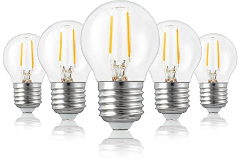 Hellum LED-lampa E27, ljuskälla med 2,5W som ersättning för 25W glödlampa, mini globe 250 lumen 2700 Kelvin, E27 vintage varmvit, genomskinlig ljuskälla för LED-belysning, 5 st 209105