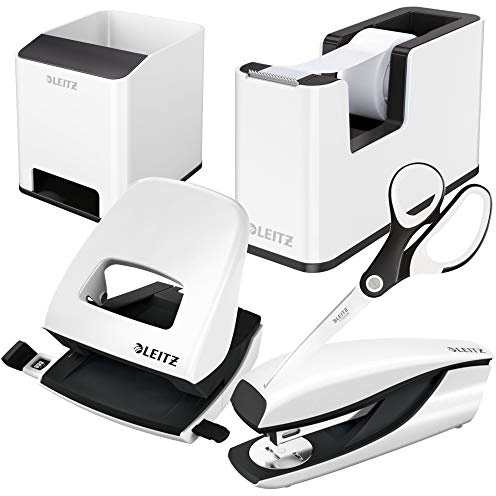 Leitz Locher (30 Blatt, Anschlagschiene mit Formatvorgaben, Metall, Wow) (Perlweiß Set)