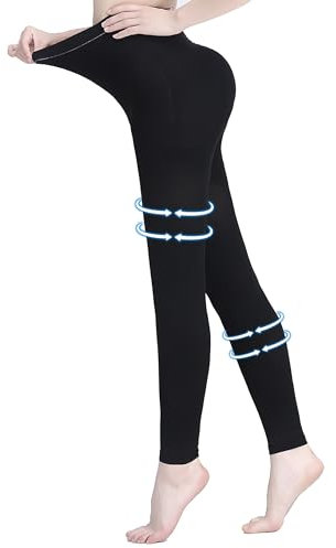 AMZAM® Collant a compressione medica, per donne e uomini, 15-20 mmHg, leggings a compressione graduata, opachi, senza piedi, calze ad alta compressione per edema, vene varicose, post chirurgia, nero,