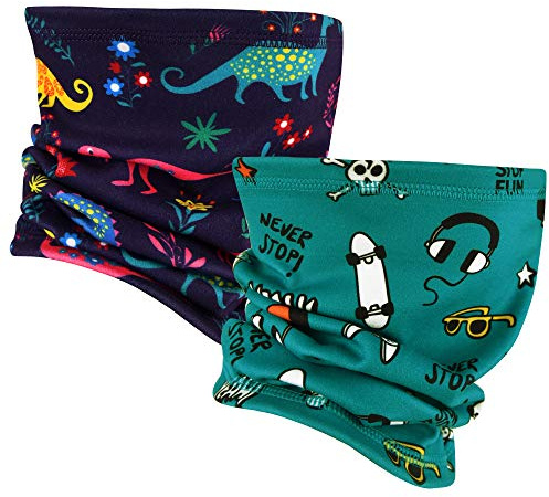MCTi Kids Neck Gaiter Warmer Winter Fleece Scarves Face Masks 2 Packed for Snow Skiing Snowboarding