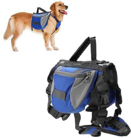 Cyrank Doggy Backpack Harnais,Sac A Dos pour Chien Camping Saddle Bag Doggy Randonnée Sac À Dos avec Ruban Réfléchissant Sac A Dos Chien Sac De Voyage pour Petits, Moyens Et Grands Chiens(L)