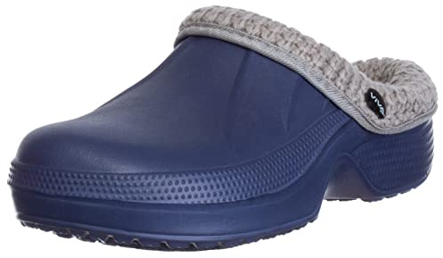 Brandsseller Zoccoli invernali da donna con inserto in maglia, foderati in pelliccia calda, blu navy, 39 EU