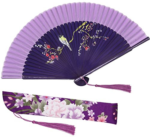 Abanico Plegables de Mano para Mujer, Ventilador Plegable de Mano de Bambú de Tela de Seda Retro Abanicos de Estilo Chino con Borlas para Bodas Fiestas Decoración Espectáculos Atrezzo