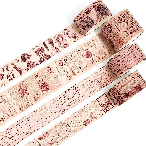 KAVI' S Retro Washi tejp, set med dekorativa antika maskeringstejp, färgglada för konst, gör-det-själv-hantverk, dagbok, planerare, scrapbook, förpackning (handskrivna tryck)