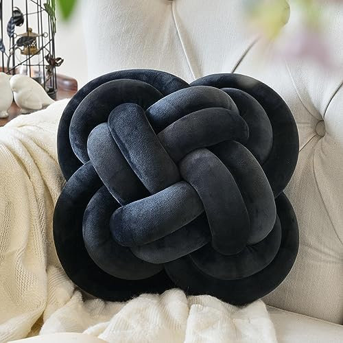 Xuyier Cuscino a sfera con nodo, cuscini decorativi con tessuto in velluto, per divano letto, 30,5 cm, quadrato, annodato, cuscino decorativo per pavimento e soggiorno (30,5 cm, nero)