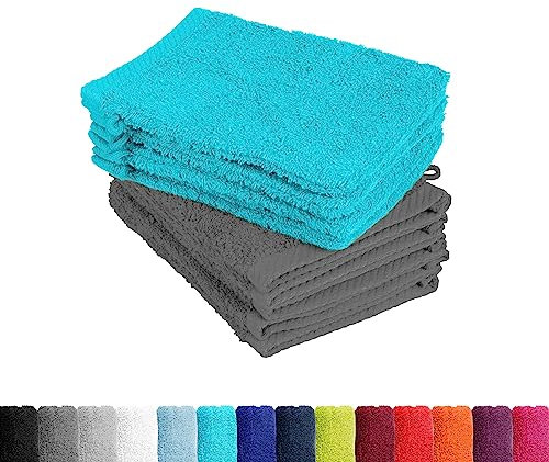BaSaTex - 10er Pack Waschlappen Gesicht Set - Frottee Seiftücher mit Aufhängeschlaufe aus weicher Baumwolle in 15x21cm - Gästetücher Öko-Tex Made in Green Zertifiziert - Anthrazit & Türkis