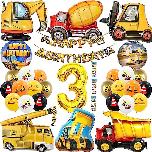 Yskmefun Bagger Kindergeburtstag Deko, Geburtstag 3 Jahre, Baustelle Party Dekoration, Junge Geburtstags Ballon Folienballon