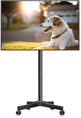 XINLEI Mobile TV Stand on Wheels for 13-50 Flat/Curved TVs, Height Adjustable 30° Tilt Floor Stand, Portable Monitor Stand Holds up to 20kg Max VESA 200x200mm ML1350