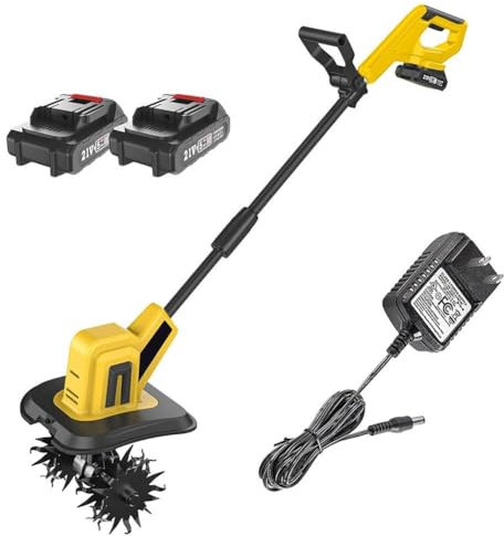 Coltivatore Elettrico Senza Fili, Potente Motozappa for Giardinaggio, 2 Batterie Ricaricabili da 2000 mAh, Larghezza di Lavoro 22 cm, Profondità di Lavorazione 16 cm, for Orto, Prato, Giardino