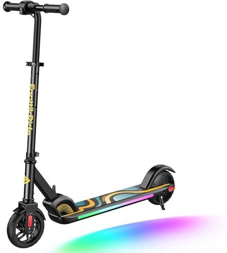 FanttikRide C9 Pro Elektroroller für Kinder 8-12 Jahren, Bunte Regenbogenlichter, 8/12/16 km/h, 8KM Reichweite, LED-Anzeige, Höhenverstellbar, Faltbar, für Jungen und Mädchen Schwarz