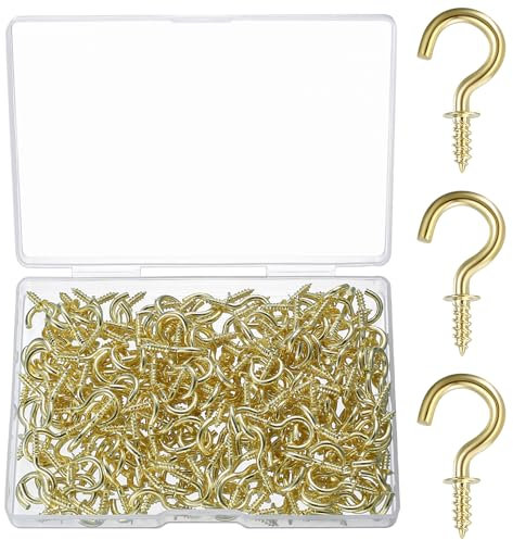 ZHENGYYUU 200 Pcs Small Screw Hooks for Hanging, Gold Cup Hooks Screw in Ceiling Hook for Hanging Mug Key Lights Plants Indoor Outdoor(Gold)