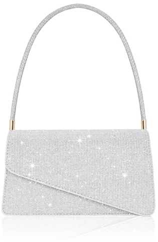 Toptime Women's Clutches, Sparkling Envelope Handbags for Women with Handle, Small Glitter Sequins Silver Clutch Bag with 2 Compartments, Elegant Slanted Bridal Bags for Prom, Wedding, Dating, Party