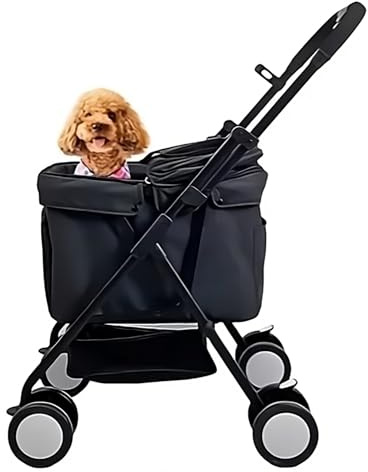 PATUKSHOP Cochecito para Perros y gatos Plegable Carrito para Perros Pequeños con Ruedas Universales Cesta de Almacenaje Correas de Seguridad y Ventanas 65x46x97 cm Azul