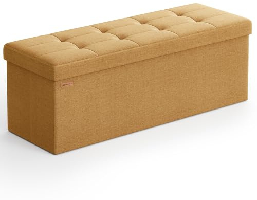 SONGMICS Mazie Colección - Puff Almacenaje, Banco Plegable, 38 x 110 x 38 cm, Taburete Reposapiés, Pie de Cama, Soporta hasta 300 kg, para Sala de Estar, Dormitorio, Entrada, Jengibre LSF077K04