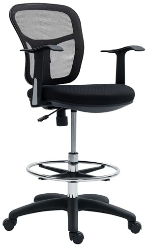 HOMCOM Sedia da Ufficio Girevole con Anello Poggiapiedi e Schienale Ricurvo, Sedia Ergonomica in Poliestere, Schiuma e Plastica, Regolabile in Altezza, 55x58x94 cm, Nero